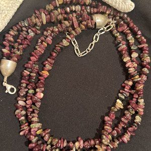 Gorgeous!Jay King DTR Mine Gemstone Chips and Sterling Silver 3 Strand Necklace!